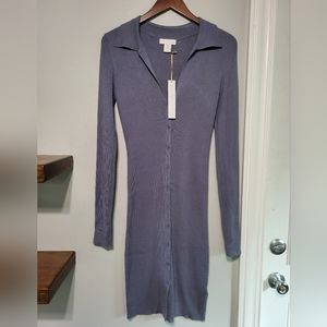 NEW House of Harlow 1960 Blue Ribbed Polo Midi Dress Size Medium